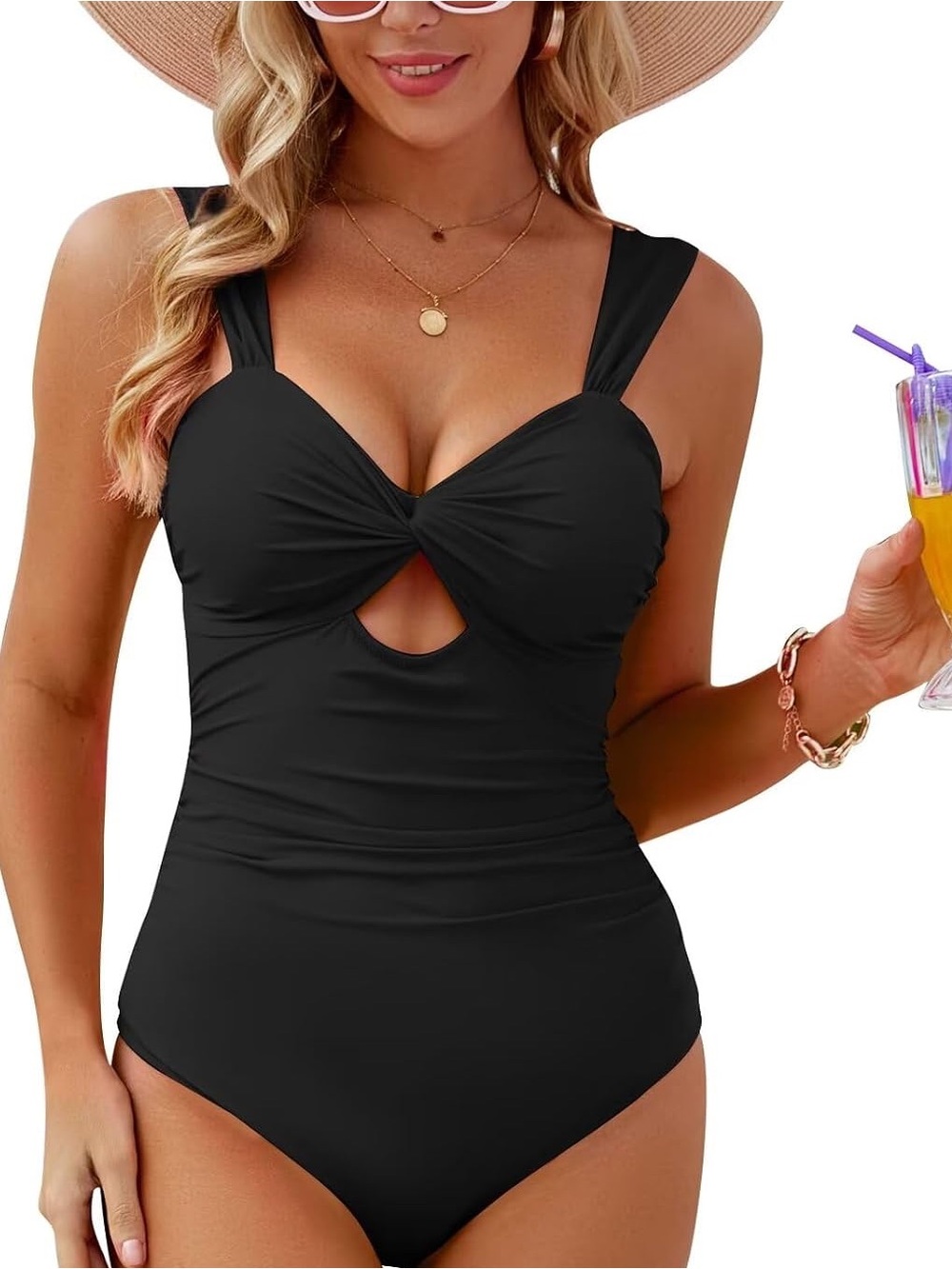 VIMPUNEC Black One-Piece Twist Front Tie back Swimsuit